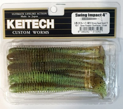 KEITECH SWING IMPACT 4" (10cm) #401 Green Pumpkin/Chartreuse opak.- 8szt.