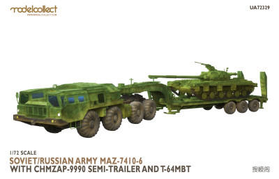 MODELCOLLECT UA72329 1:72 MAZ-7410-6 with ChMZAP-9990 semi-trailer and T-64 MBT