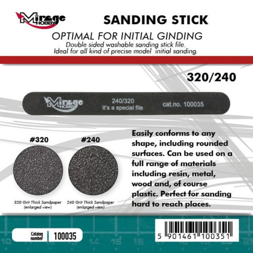 MIRAGE 100035 PILNIK SANDING STICK Double Grit [#320 &amp; #240]