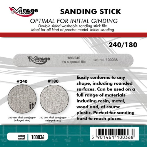 MIRAGE 100036 PILNIK SANDING STICK Double Grit [#240 &amp; #180]