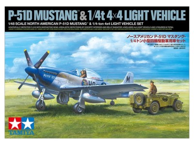 TAMIYA 25205 1:48 North American P-51D Mustang & 1/4-ton 4x4 Light Vehicle Set