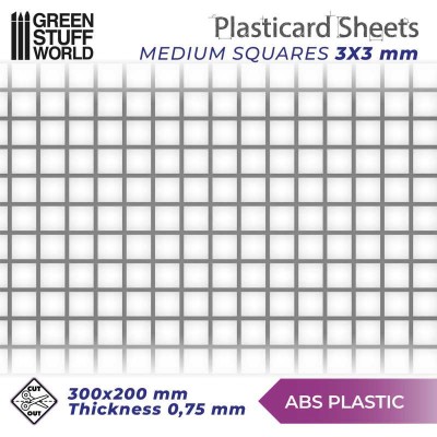 GSW 1103 ABS Plasticard - MEDIUM SQUARES Textured Sheet 