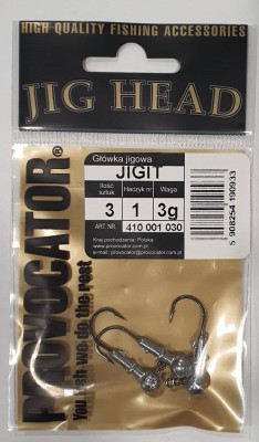 GŁÓWKA JIGOWA PROVOCATOR hak nr 1 waga 3,0g opak. 3szt